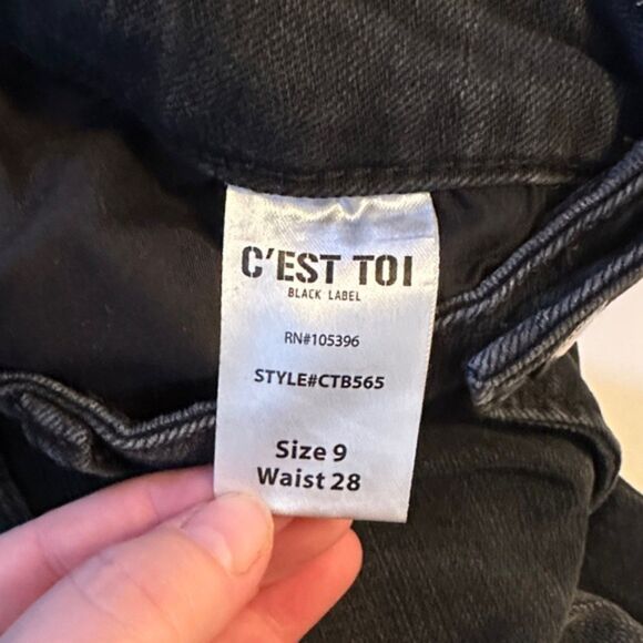 C'est Toi Jeans Black Label Distressed Black High Rise Flare Raw Hem Size 9 Boho - Picture 7 of 12